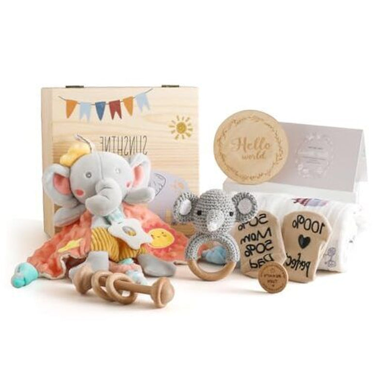 Baby Shower Gifts for Boys, New Born Baby Gifts for Elephant Wooden Basket