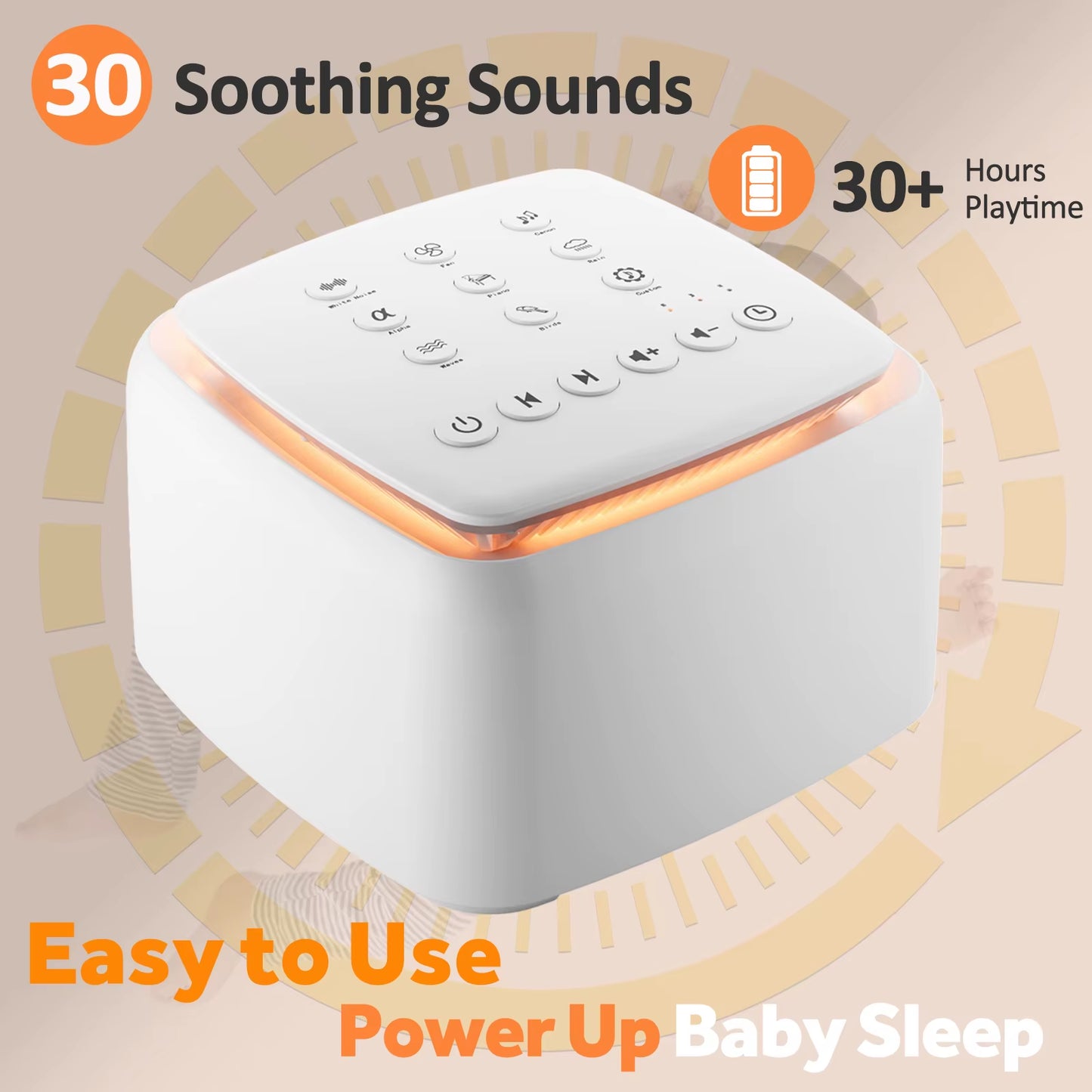 White Noise Machine – 30 Soothing Sounds, Warm Night Light & 30-Hour Battery Life