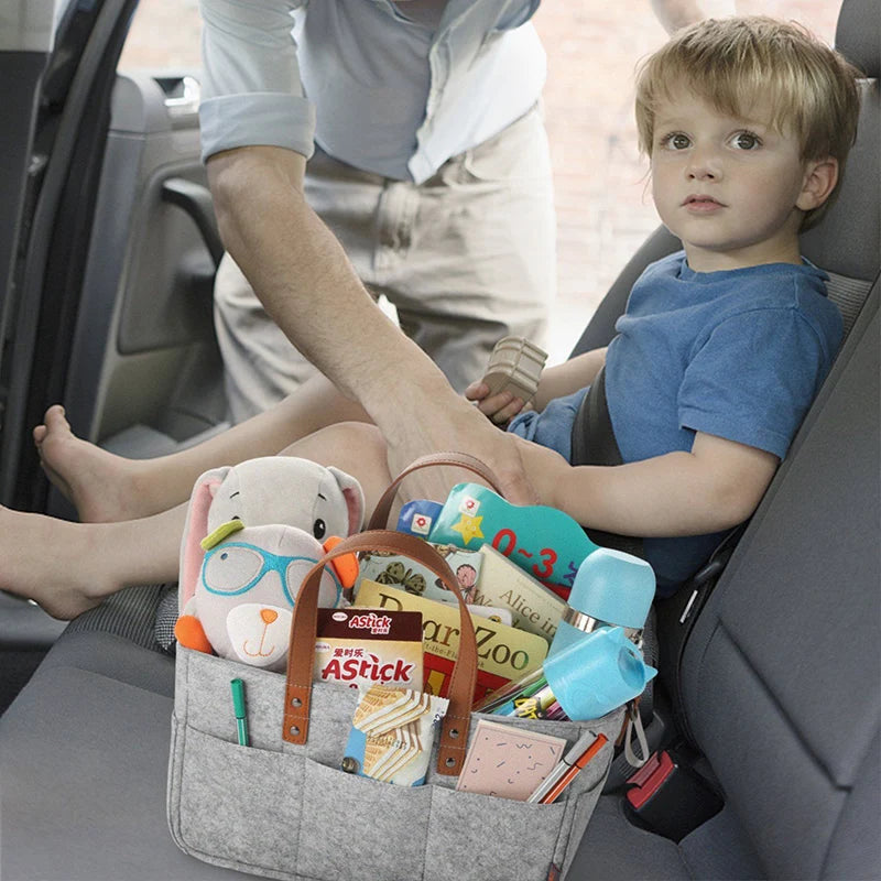 Baby Nursery Organizer & Diaper Caddy – Large Felt Storage Basket with Handle