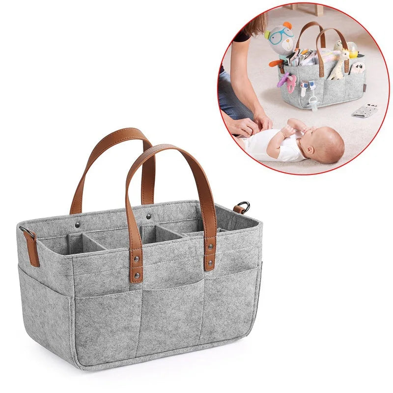 Baby Nursery Organizer & Diaper Caddy – Large Felt Storage Basket with Handle