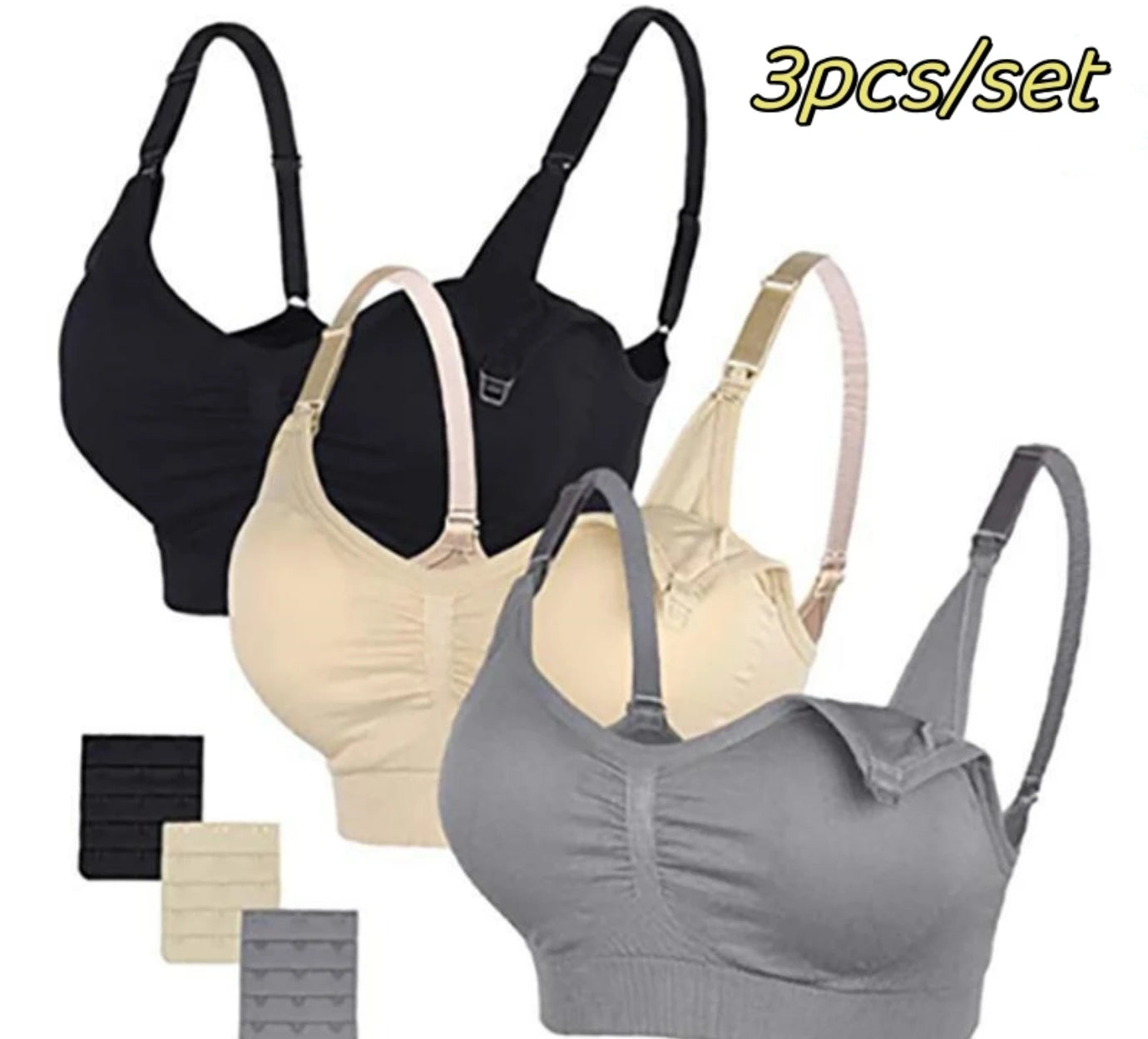 3-Piece Set Seamless Maternity & Nursing Bras – Soft, Breathable & Supportive