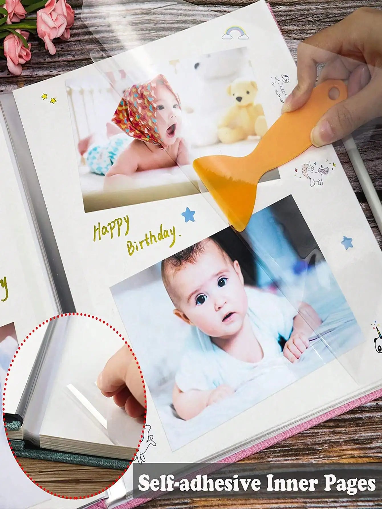 Luxury Linen Baby Memory Book & Photo Album – Self-Adhesive Scrapbook with Handprint & Footprint Kit