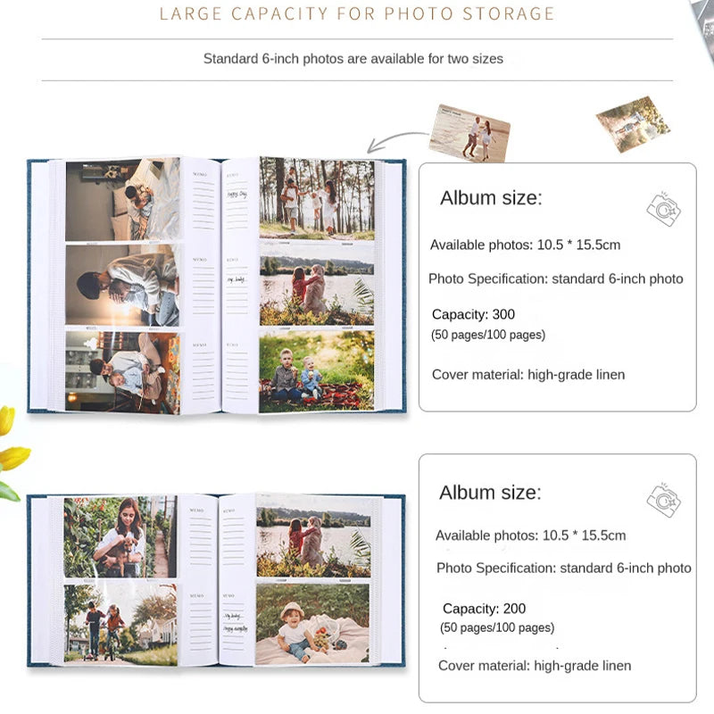 Timeless Linen Cover Photo Album – Memory Book for 200/300 Photos