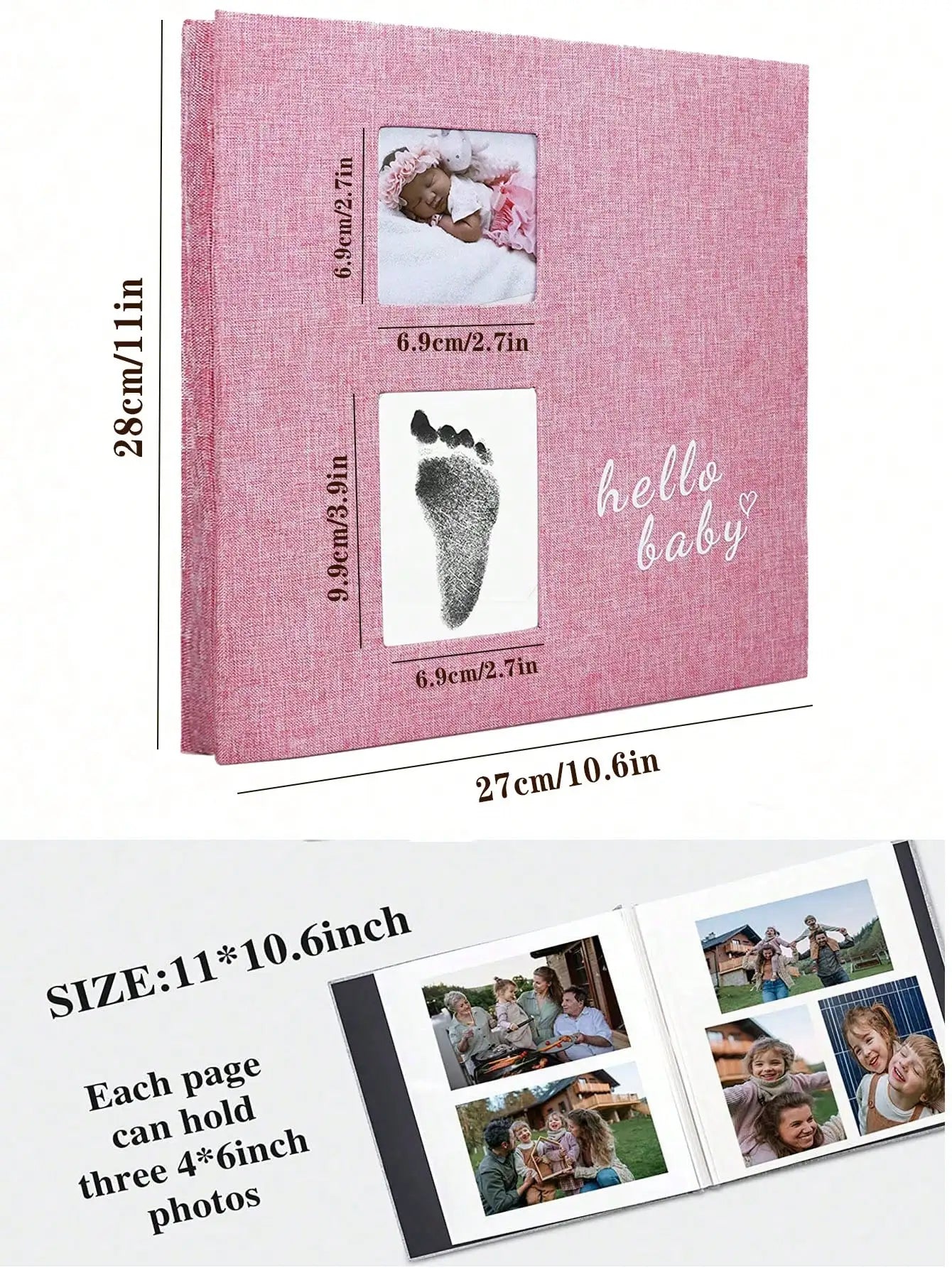 Luxury Linen Baby Memory Book & Photo Album – Self-Adhesive Scrapbook with Handprint & Footprint Kit