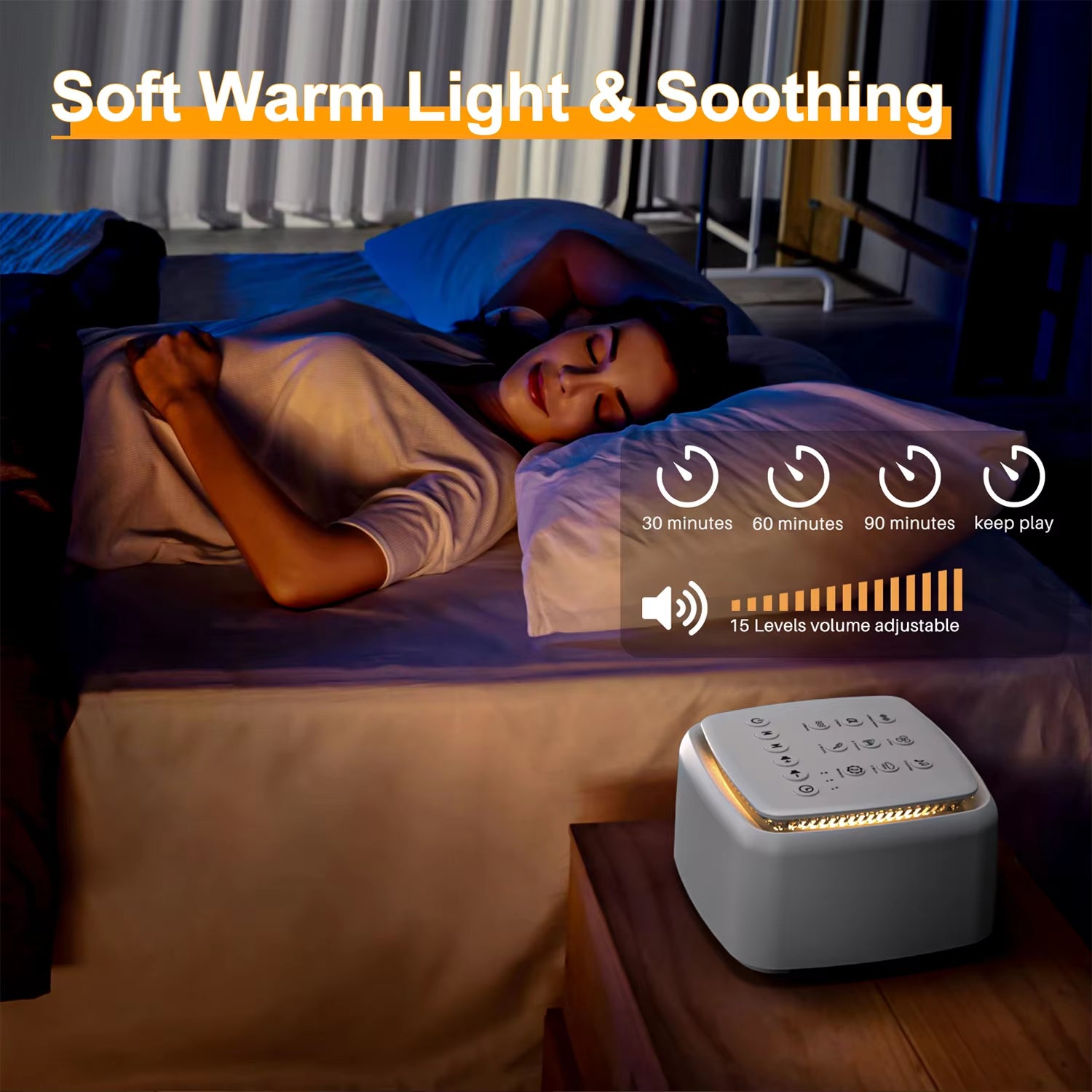 White Noise Machine – 30 Soothing Sounds, Warm Night Light & 30-Hour Battery Life