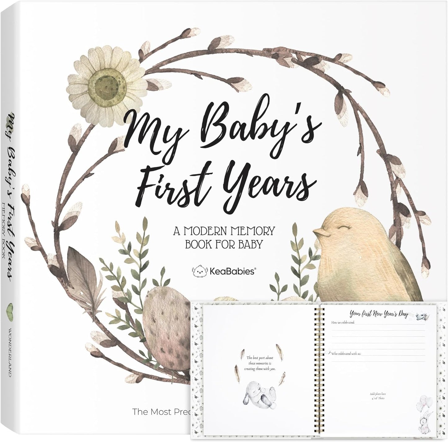 First 5 Years Baby Memory Book Girl, Boy - 90 Pages Hardcover First Year Baby Book Keepsake, Baby Milestone Book for New Parents, Baby Scrapbook, Baby Album and Memory Book Journal (Wonderland)